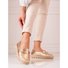 Mocassins femme dorés sur la plateforme Shelovet d'or 2