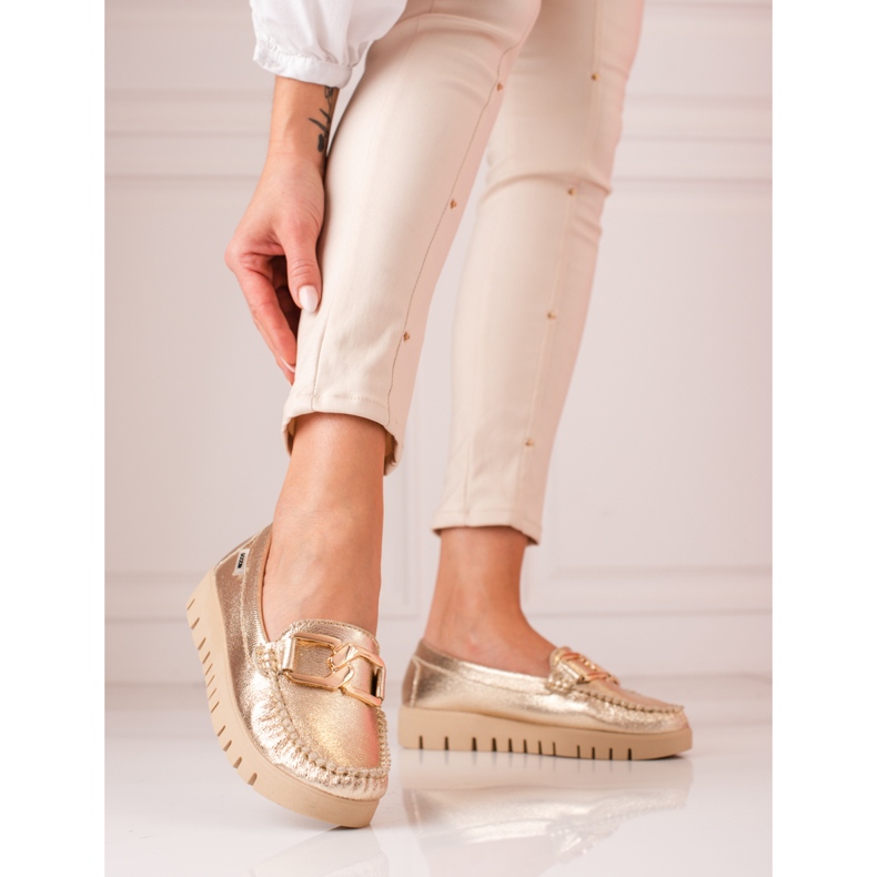Mocassins femme dorés sur la plateforme Shelovet d'or 2
