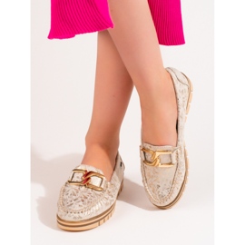Mocassins beiges pour dames sur la plate-forme Shelovet doré 2