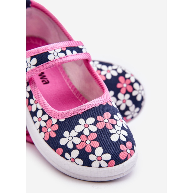 Ballerines enfant en fleurs bleu marine-rose Noah 2