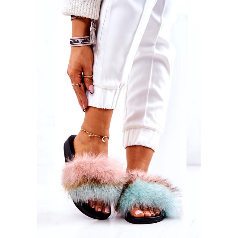 FM1 Chaussons Avec Fourrure Naturelle Rose-Vert Naturis multicolore 2