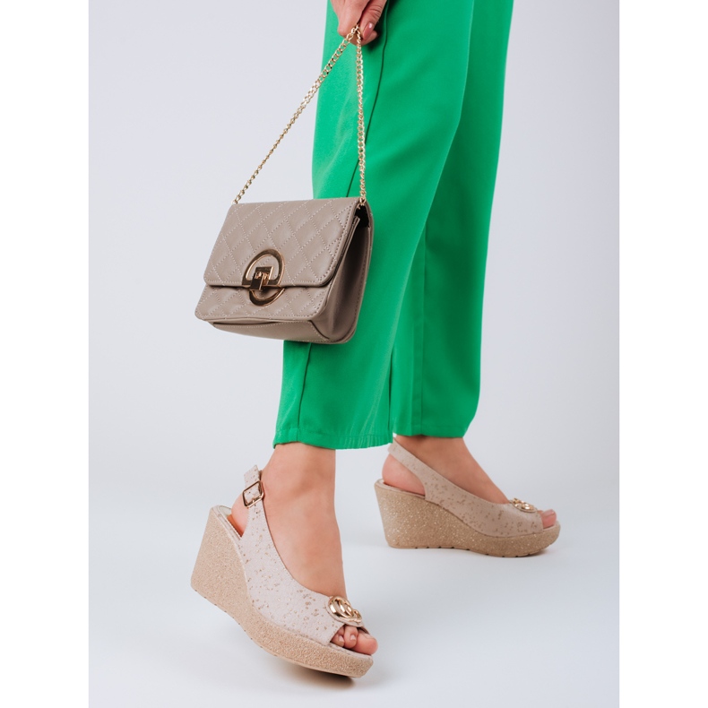 Sandales compensées Shelovet en daim pour femmes beige 1