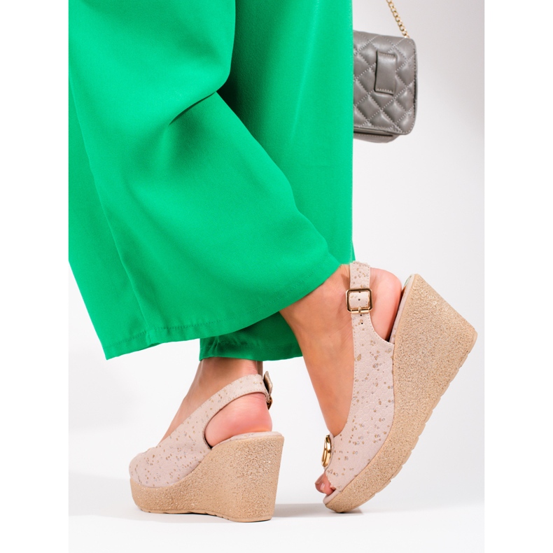 Sandales compensées Shelovet en daim pour femmes beige 2