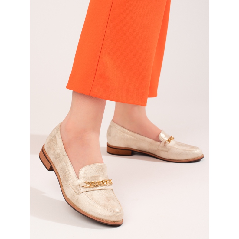 Mocassins classiques pour femmes Shelovet or beige 2