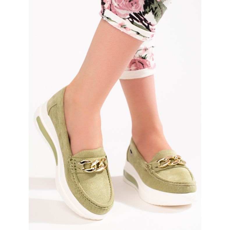 Mocassins compensés verts Shelovet, femmes 2