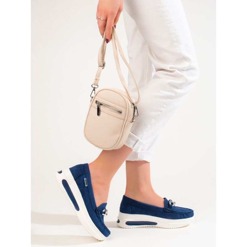 Mocassins compensés bleus Shelovet, femmes 2