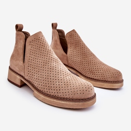 PS1 Angie Suede Ajouré Bottines Talons Plats Beige Foncé 1 PS1 Angie Suede Ajouré Bottines Talons Plats Beige Foncé 1