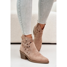 S.Barski Santiags Femme Daim Ajourées Beige Daxon 2