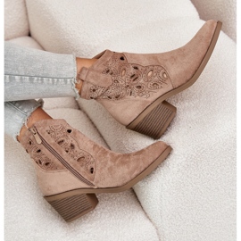 S.Barski Santiags Femme Daim Ajourées Beige Daxon 7