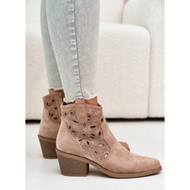 S.Barski Santiags Femme Daim Ajourées Beige Daxon 3