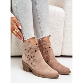 S.Barski Santiags Femme Daim Ajourées Beige Daxon 6