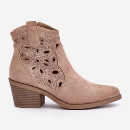 S.Barski Santiags Femme Daim Ajourées Beige Daxon 8