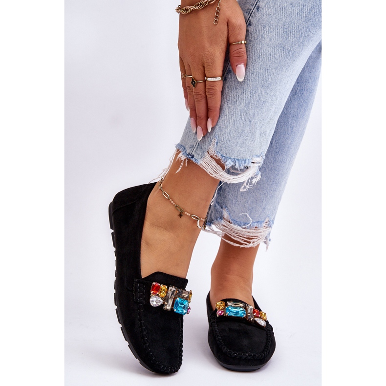 Mocassins Femme En Daim Avec Cristaux Noir Lucille 1