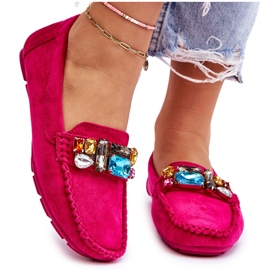 Mocassins Femme En Daim Avec Cristaux Fuchsia Lucille rose 8