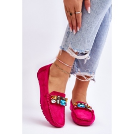 Mocassins Femme En Daim Avec Cristaux Fuchsia Lucille rose 1