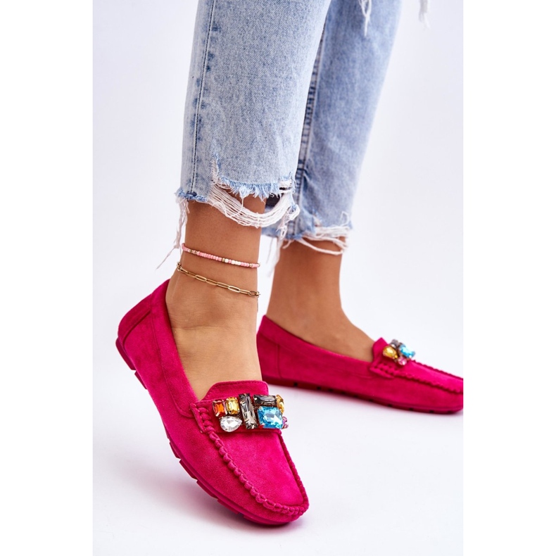 Mocassins Femme En Daim Avec Cristaux Fuchsia Lucille rose 2