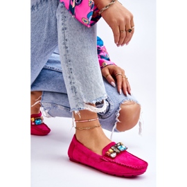 Mocassins Femme En Daim Avec Cristaux Fuchsia Lucille rose 4