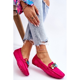 Mocassins Femme En Daim Avec Cristaux Fuchsia Lucille rose 6