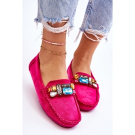 Mocassins Femme En Daim Avec Cristaux Fuchsia Lucille rose 3