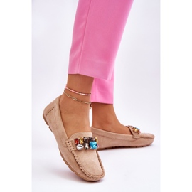 Mocassins Femme En Daim Avec Cristaux Beige Lucille 2
