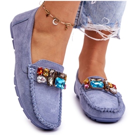 Mocassins Femme En Daim Avec Cristaux Bleu Lucille 8
