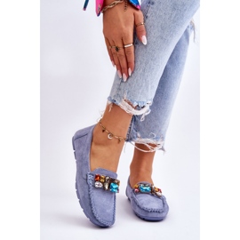 Mocassins Femme En Daim Avec Cristaux Bleu Lucille 1