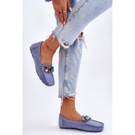 Mocassins Femme En Daim Avec Cristaux Bleu Lucille 4