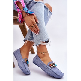 Mocassins Femme En Daim Avec Cristaux Bleu Lucille 5