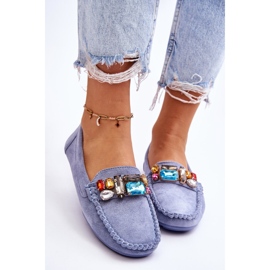 Mocassins Femme En Daim Avec Cristaux Bleu Lucille 3