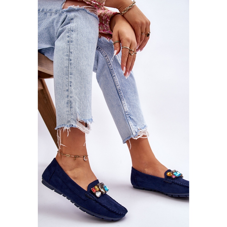 Mocassins Femme En Daim Avec Cristaux Bleu Marine Lucille 2