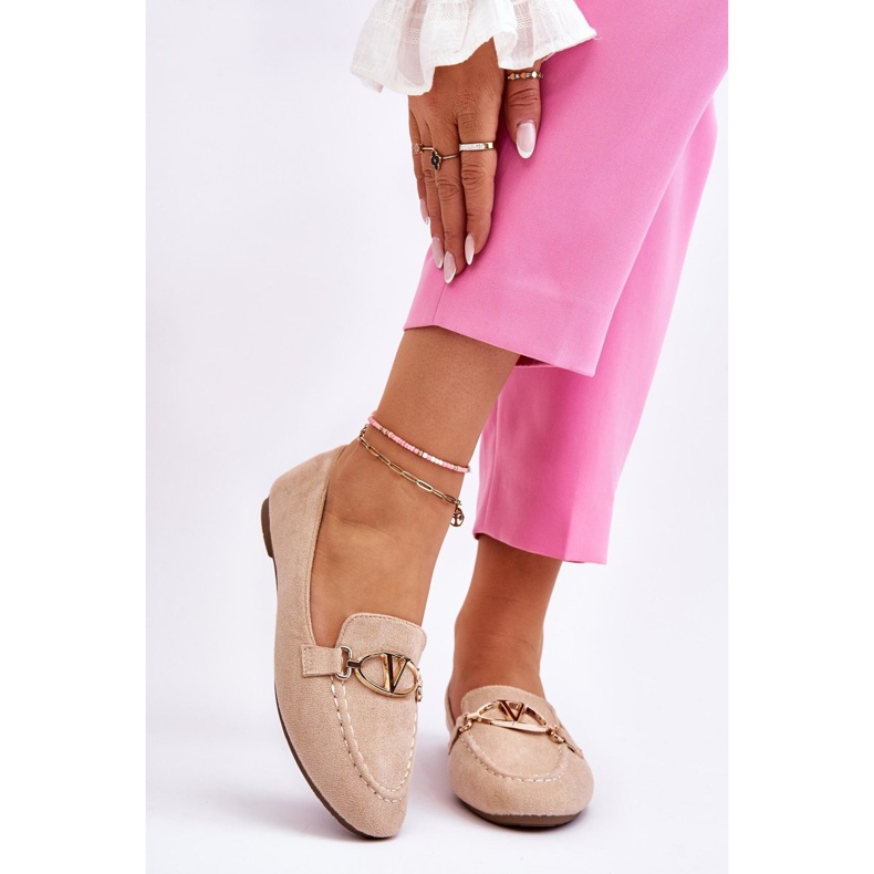 Vinceza Mocassins En Daim Avec Élément Décoratif Roseau Beige 1