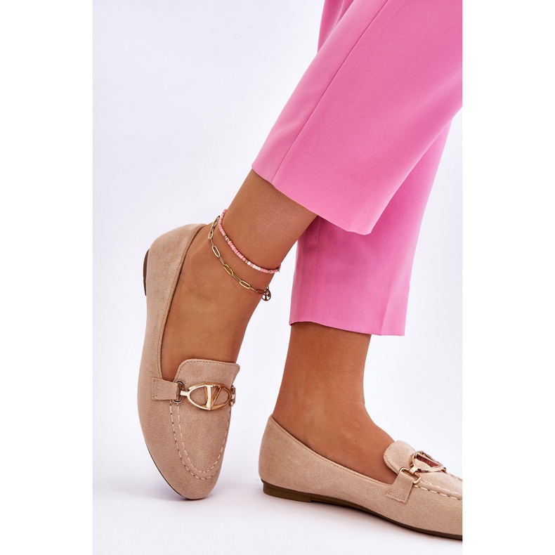 Vinceza Mocassins En Daim Avec Élément Décoratif Roseau Beige 2