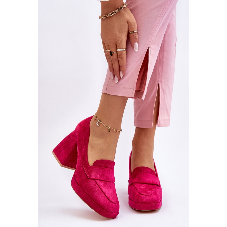 Vinceza Escarpins Adriel en daim fuchsia avec talons épais et plateforme rose 1