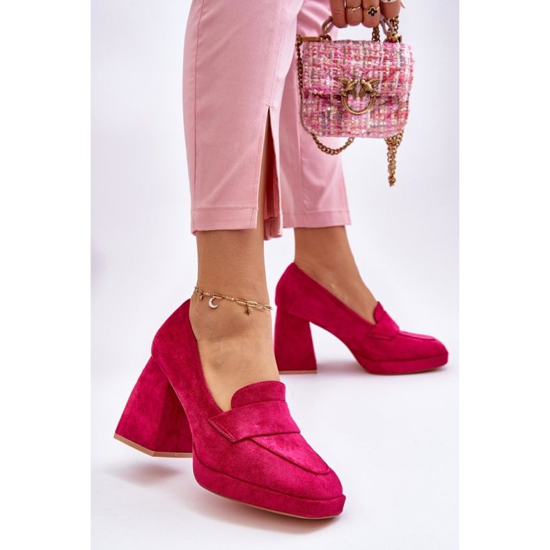 Vinceza Escarpins Adriel en daim fuchsia avec talons épais et plateforme rose 2