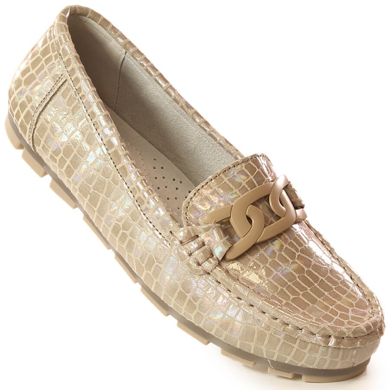 Mocassins en cuir laqué pour femme crocodile beige Filippo DP3630/23 1 Mocassins en cuir laqué pour femme crocodile beige Filippo DP3630/23 1