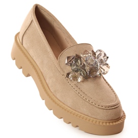 Mocassins en daim pour femmes avec cristaux beiges Vinceza 10863 1