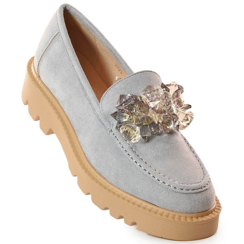 Mocassins en daim pour femmes avec cristaux bleus Vinceza 10863 gris 1