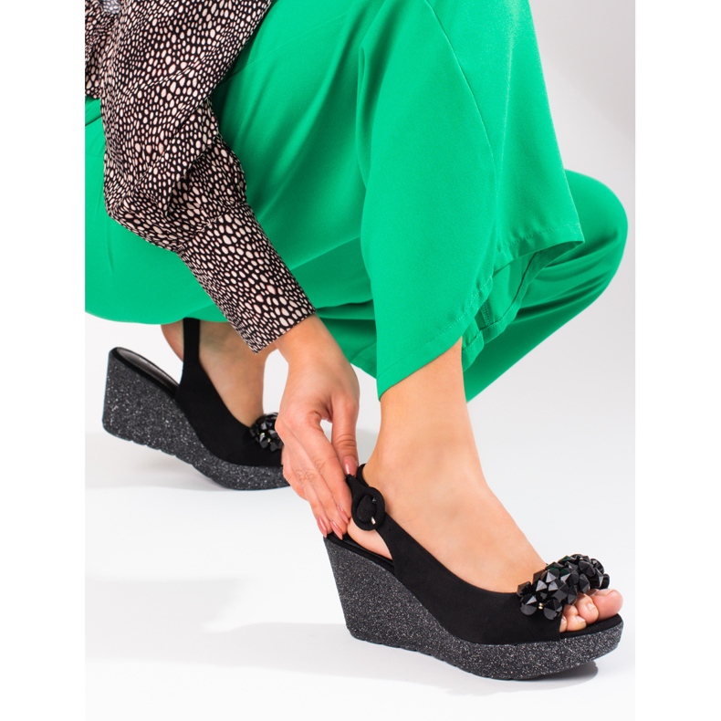 Sandales compensées en daim Shelovet, femmes, noir 2