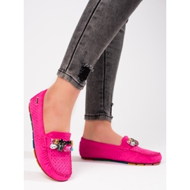 Mocassins femme roses ajourés avec cristaux daim Shelovet 1