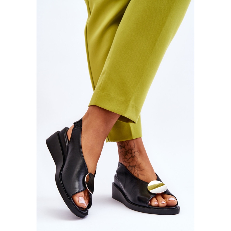 Vinceza Sandales compensées en cuir pour femmes Black Justice noir 2