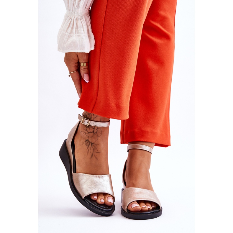 Vinceza Sandales compensées en cuir classiques pour femmes Gold Truett d'or 1