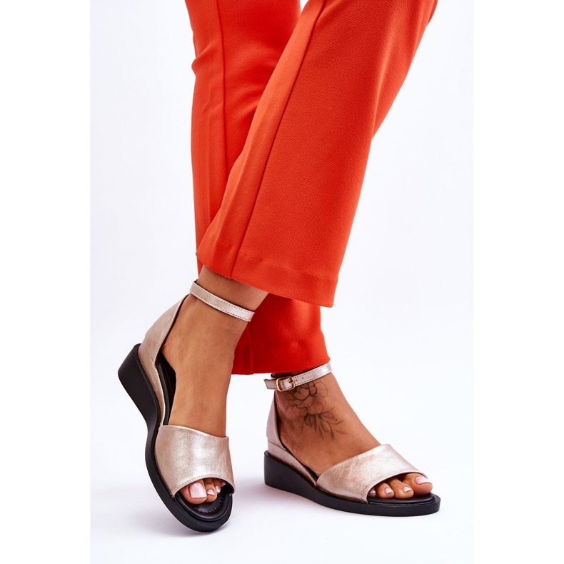 Vinceza Sandales compensées en cuir classiques pour femmes Gold Truett d'or 2