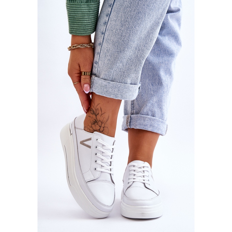 Vinceza Chaussures de sport à plateforme en cuir pour femmes Blanc Saul blanche 1