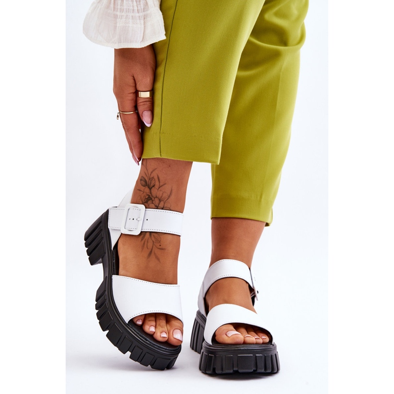 Vinceza Sandales Plates en Cuir pour Femme Blanc Dean 1