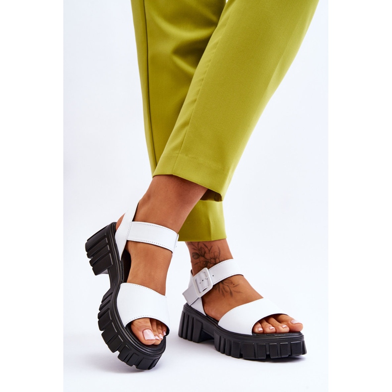 Vinceza Sandales Plates en Cuir pour Femme Blanc Dean blanche 2