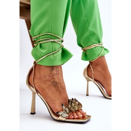 FS1 Sandales nouées sur un talon haut avec des papillons Delmar dorés d'or 1