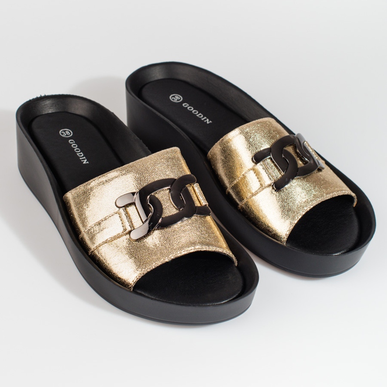 Chaussons compensés Shelovet femme dorés 1