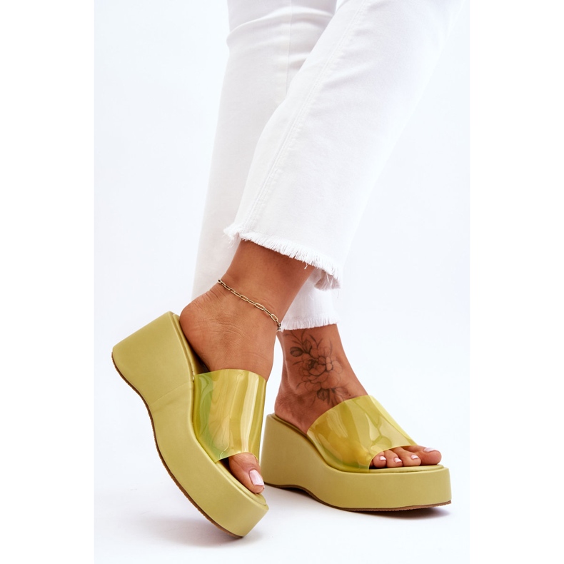 FS1 Chaussons Compensés Transparents Femme Vert Clair Eliane 2