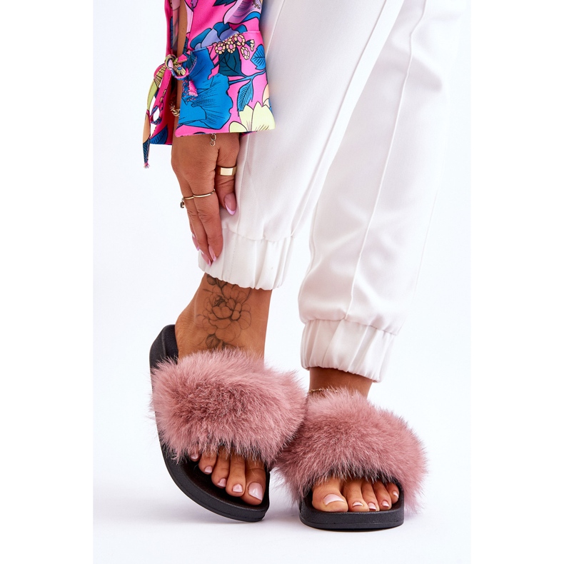 Chaussons Femme Caoutchouc Avec Fourrure Rose Lucrèce 1