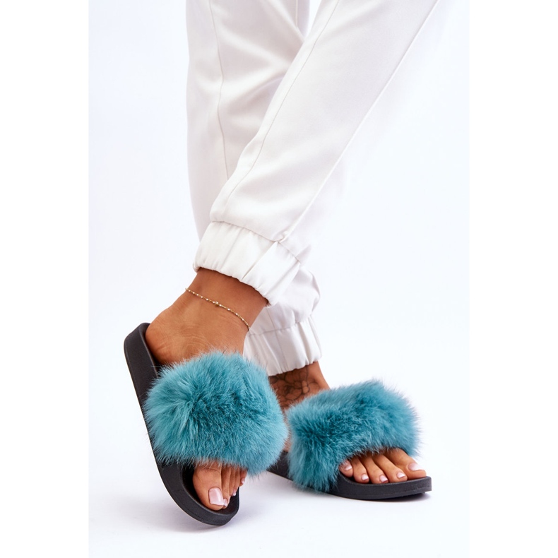 Chaussons Femme Caoutchouc Avec Fourrure Turquoise Lucrece bleu 2